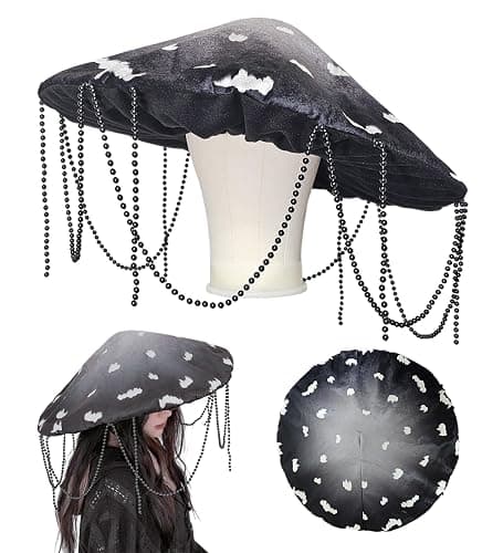 Dreamstall Original Mushroom Hat Costume Cosplay Accessory Hat Cap, Black Inkcap with Strung Beads, Oversized and Holds Shape - Image 1