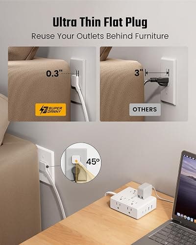 10Ft Extension Cord with Multiple Outlets, Flat Plug Surge Protector Power Strip 10 Ft Long Cord, 8 Outlets & 4 USB Ports (2 USB C), Desk Charging Station for Home Office, College Dorm Room Essentials thumbnail 4