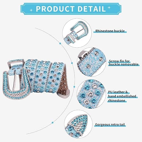 TINIDI Luxury Strap Men Women Rhinestones Belt Western Bling Bling Crystal Diamond Studded Belts thumbnail 2