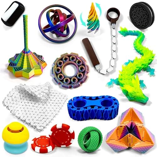 14-in-1 3D Printed Fidget Set for Adults - Sensory Anxiety Relief with Clicker, Articulated Dragon, Impossible Pyramid, Gyro Spinner, Poker Chips, Stress Relief Gifts for Men Women - Image 1