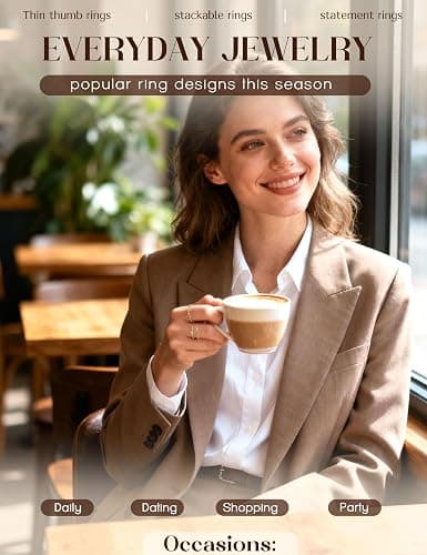 14K Gold Plated Stackable Rings for Women Statement Band Ring Set Size 5-11 | 6PCS, Non Tarnish, Waterproof, Cubic Zirconia, Dainty Trendy Stacking Thin Thumb Ring Stack, Gold/Silver Color, Daily, Gifts thumbnail 2