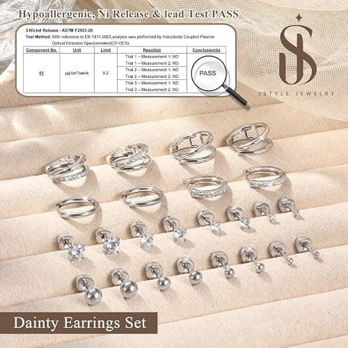 Jstyle Hypoallergenic 14K Gold Plated Stud Hoop Earrings for Women Men Surgical Stainless Steel Flat Back Earrings Small Huggie Hoops Cartilage Earring Set for Multiple Piercing Jewelry Gift for Women thumbnail 3