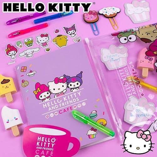 Hello Kitty & Friends Café Stationery Set, 22-Piece Sanrio Stationery, Cute School Supplies, Sanrio Accessories, Includes Hello Kitty Notebook, Squishy Stickers, Sanrio Pens, Kawaii Stationery thumbnail 2