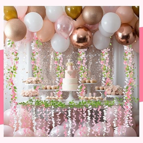 Thiccywoov 4pcs Wisteria Artificial Flowers Garland, 7.2Ft/Piece Wisteria Hanging Flowers Garland for Wedding Arch Decoration Outdoor Ceremony Home Backdrop Garden (Pink,Dark Pink,White) thumbnail 7