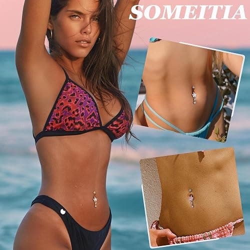 SOMEITIA 14G G23 Titanium Dangle Belly Button Ring for Women Flower CZ Dangling Belly Rings Cute Dainty Dangly Navel Ring Belly Piercing Jewelry thumbnail 4
