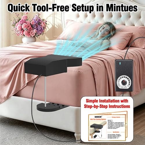 Under Sheet Bed Cooling System with Adjustable Fan Speed, Night Sweat Relief Cooling Fan for Bedroom, Bed Cooling Fan for Cooling and Sleep, Fits All Mattress Heights, Easy Installation (Black) thumbnail 7