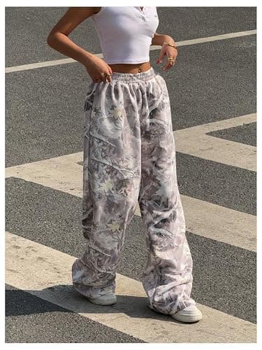 RoseSeek Women's Y2K Camo Maple Leaf Print Sweatpants Baggy Hip Pop Elastic Waist Long Pants Streetwear thumbnail 4