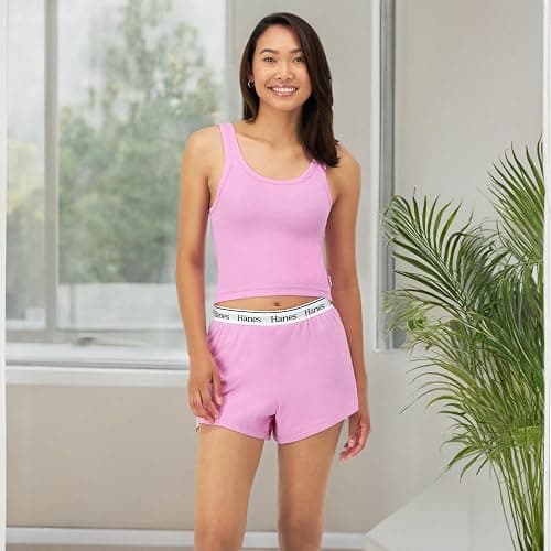Hanes Women's Originals Comfywear Rib Crop Tank and Sleep Shorts, 2-Piece Set thumbnail 6