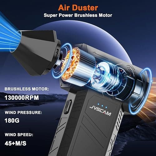 JVSCAM X3 Compressed Air Duster - Electric Air Duster with Brushless Motor,3 Gear Adjustable - mini Snow Blower- Rechargeable Air Duster for PC, Keyboard, Car,Outdoors,Home,Snow and Leaves Clearing thumbnail 3