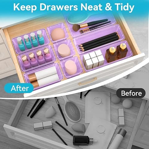 ElegantArray 12-Piece Drawer Organizer Set, 4 Sizes Versatile Plastic Vanity Organizer for Makeup, Stationery, Gadgets, in Kitchen, Bathroom, Office, and Bedroom, Purple thumbnail 5