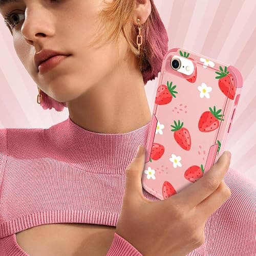 Plakill for iPhone SE Case 2020/2022/3rd Generation, for iPhone 8/7 Case, Heavy Duty Protective Strawberry Cute Phone Cover for Women Men Girls Boys Hard Cases for iPhone 7/8/SE thumbnail 6