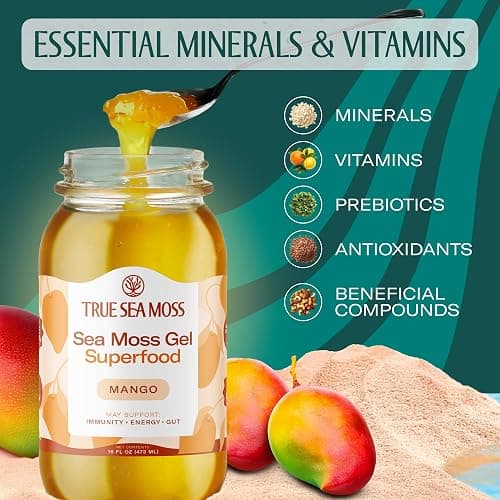 TrueSeaMoss Sea Moss Gel – Made in USA – Wildcrafted Seamoss, Fresh Fruits & Sea Vegetables – Mango, Pack of 1 (Labels may Vary) thumbnail 2