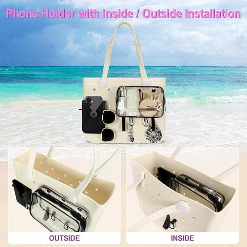 Sznauy 6PCS Compatible with Original Medium and Large Bogg Bag,Phone Holder for Inside and Outside of Bogg Bag Accessories,PVC Insert Bags,Hooks,and Keychain(Black) thumbnail 4