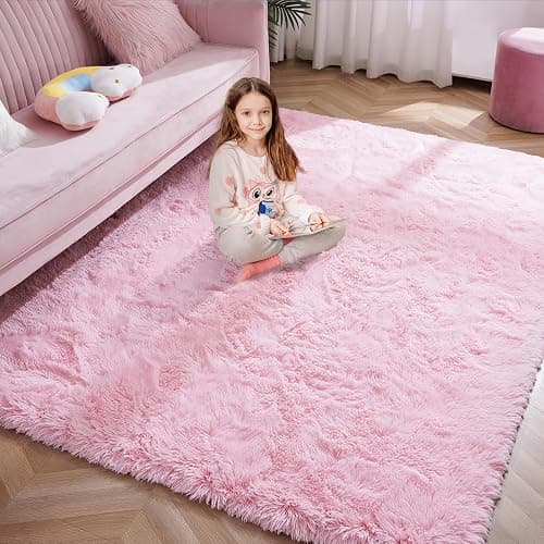 Softlife Pink Fluffy Area Rugs for Living Room, 6x9 Feet Rug for Bedroom Ultra Soft Girls and Boys Room Kids Room Nursery Rug, Shaggy Fur Indoor Plush Modern Floor Carpet Christmas Decor, Pink - Image 1