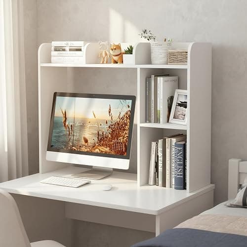 Tangkula Desktop Bookshelf, Countertop Storage Hutch with 5 Shelves for Computer Desk, Desk 3-Tier Display Rack, Multipurpose Wood Desktop Hutch Storage Organizer for Dorm Office Home thumbnail 2
