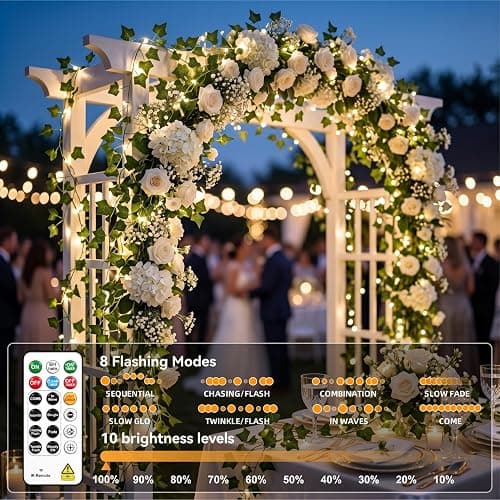 Terids 33FT 100LED Ivy Vine Fairy Lights 2500mAh Rechargeable Battery, | String Lights with Remote Control,8 Modes,DIY Timer & Light Sensor, Waterproof for Bedroom Dorm Wedding Party Christmas Deco thumbnail 7