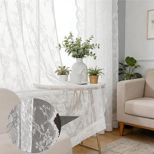 1 Piece Lace Curtains, Drop Vintage Flowers Lace Curtain Soft Lightweight, Lace Curtains For Windows, Country House Style Long Lace Net Curtains For Kitchen Bedroom Living Room Balcony, 100x200cm thumbnail 3