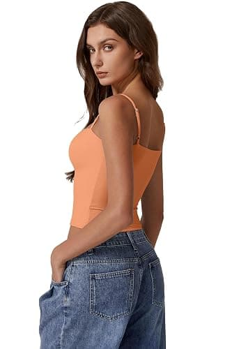 QINSEN Women's Double Lined Basic Tank Top Adjustable Spaghetti Straps Sleeveless Camisole Shirts thumbnail 4