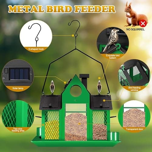 YYWMWM Solar Bird Feeders House for Outside Hanging, Metal Wild Bird Feeder for Outdoors, Large Cardinal Bird Feeder Birdhouses Green thumbnail 3