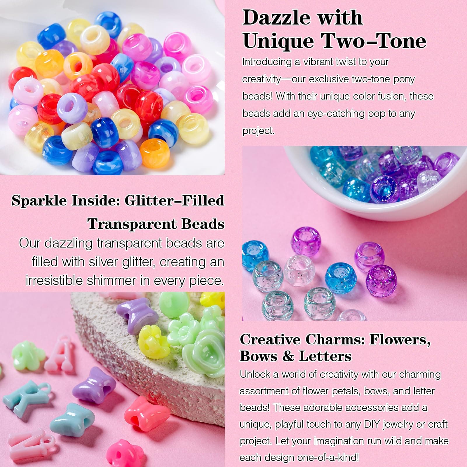 SJZWSD 5 Boxes Bracelet Making Kit Pony Beads, Kandi Beads and Hair Beads Set with UV Color Change, Luminous in the Dark, Chrome and Alphabet Letters for Friendship Jewelry DIY Crafts thumbnail 3