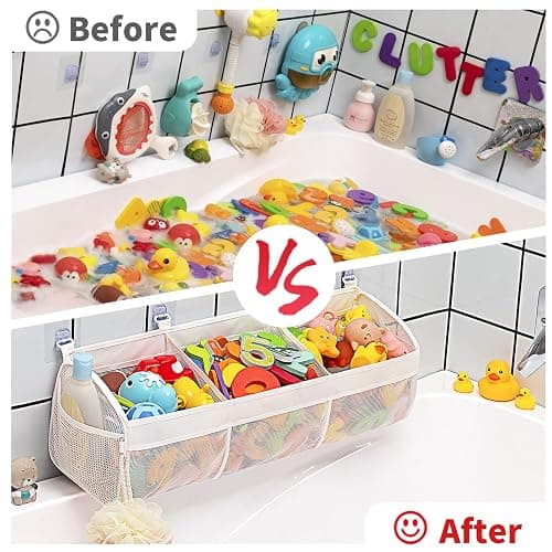 Austion Original 3 Compartment Horizontal Large Openings Bath Toy Organizer for Tub, Capacity Upgrade Bath Toy Storage and Holder, Bathtub Toy Holder for Easy Access and Sorting of Toys. thumbnail 5