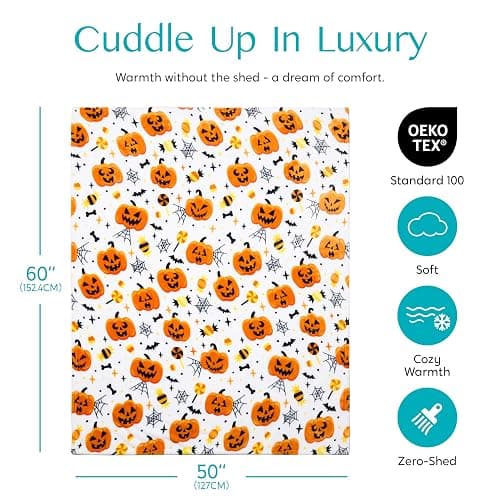 Joiedomi Halloween Throw Blanket - Soft Plush Spider Webs Bat Pumpkin Blanket - Cozy Flannel White Halloween Decoration for Party Sofa Bed Living Room 50"x60" thumbnail 2