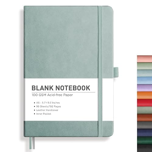RETTACY Blank Journal Notebook, 192 Pages, A5 Medium Size (5.7'' x 8.3''), Leather Hardcover, 100 GSM Thick Paper, for Sketching, Drawing, Painting (Blue-gray) - Image 1
