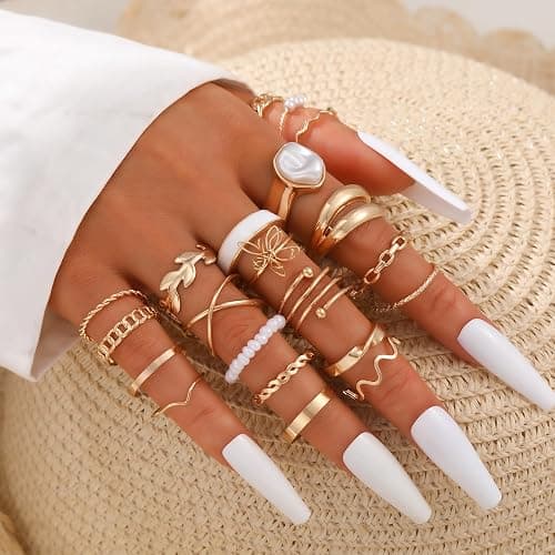 YEEZII 25 Pcs Gold Knuckle Rings Set for Women, Cute Stackable Finger Midi Rings, Dainty Gold Chunky Stacking Statement Womens ring pack thumbnail 4