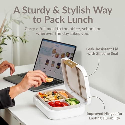 Bentgo Modern - Adult & Teen Bento Lunch Box; 3-4 Compartments, Leak-Resistant, 5.5 Cup Capacity/44 fl oz, Improved Locking Clips, Reusable, BPA-Free, Dishwasher/Microwave Safe Tray (White) thumbnail 3