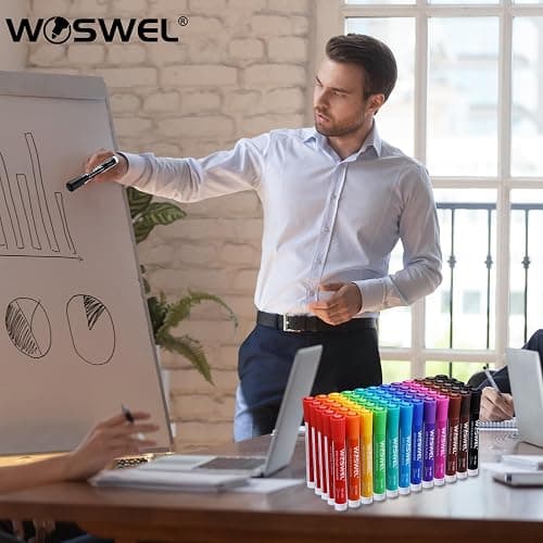 WOSWEL Dry Erase Markers, 60 Bulk Pack, 12 Assorted Colors Chisel Tip Whiteboard Markers, Chisel Point Low Odor Dry Erase Markers thumbnail 2