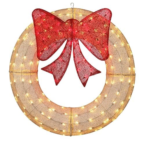 Lighted Christmas Wreaths, 48’’ Handmade Classic Christmas Wreaths with 50 Red and 120 Warm White LED Lights for The Outdoor Christmas Decoration-Golden - Golden thumbnail 3