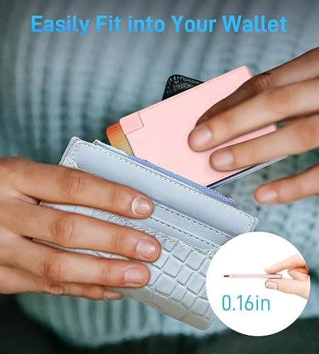 TNTOR Pink Portable Charger for iPhone with Built in Lightning Cable-Credit Card Size for Pocket Wallet Power Bank Compatible with iPhone 14/13/12/11/X/8 Series (Not for iPhone 15 16 Series thumbnail 3