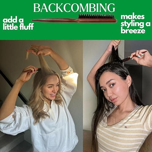 GranNaturals Teasing Boar Bristle Hair Brush for Women - Slick Back Comb with Rat Tail Pick for Hair Sectioning Used for Edge Control, Backcombing, Smoothing, and Styling Fine Hair to Create Volume thumbnail 5