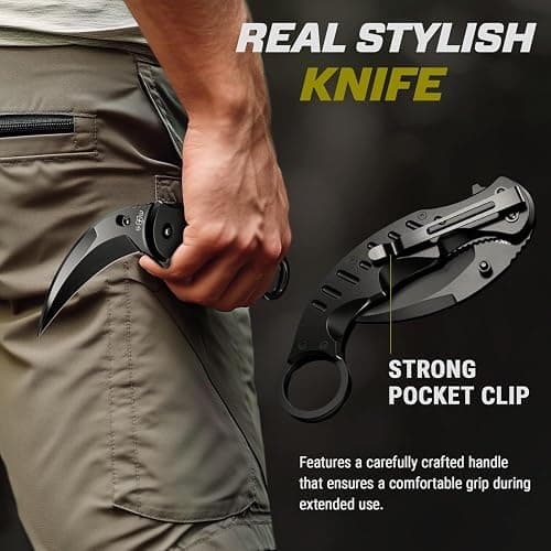 Tactical Spring Assisted Pocket Knife - Karambit Folding Knives for Men - Folding Sharp Tiger Claw Blade - Best Combat Tool for Hunting Military Camping Self Defense EDC - Birthday Mens Gifts X-42 thumbnail 4