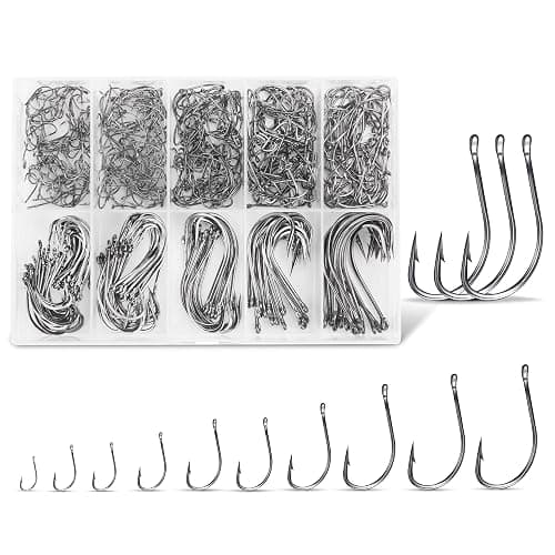 Carbon Steel Fishing Hooks 500Pcs/90Pcs, Circle Hooks Assortment for Saltwater Freshwater Ice Fishing, Salt Water Fish Hooks for Catfish Trout Bass Octopus Multi Size - Image 1