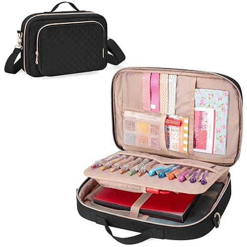 Teamoy Journal Supplies Storage Case, Journal Supplies Holder with Detachable Pen Slots, Travel Organizer Holder for B5 Notebooks, Planner, Pens, Journal Supplies and Accessories, Black Quilted - Image 1
