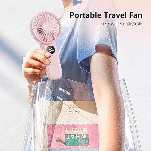 xigmer Portable Fan, 2-Pack Rechargeable Handheld Fans with 12H Battery, 5-Speed 180° Foldable USB Fan, Cooling Face Fan with Lanyard for Makeup & Travel, Camping, Hiking -Pink & Purple thumbnail 6