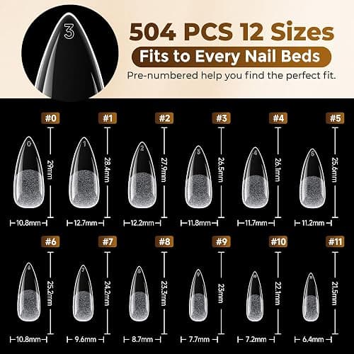 UNA GELLA Medium Stiletto Nail Tips 504PCS Clear Gel Nail Tips | Press-On Nails Stiletto Full Cover Pre-Etched Fake Acrylic Nails Sturdy for Nail Extensions Home Art Salon 12 Sizes thumbnail 8