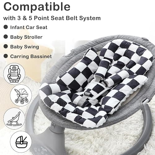 DILIMI Infant Car Seat Insert, Baby Car Seat Head Support with 3 Strap Paddings, Soft Newborn Car Seat Cushion for Stroller, Swing, Bouncers, Black Checkered thumbnail 4