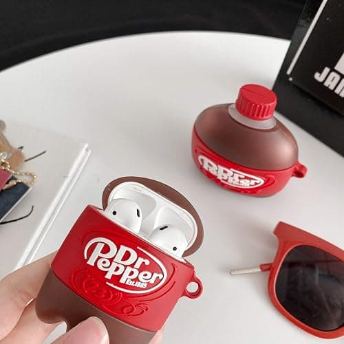 Shineyii for Airpod 2/1 Soft Silicone Case Cute Cartoon Kawaii Funny Cover Fashion Drink Protective Skin Accessories Keychain for Girls Teens Cases for Air Pods Compatible with Airpods 2&1, Dr Pepper thumbnail 7