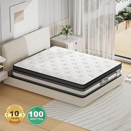 sirhome Double Mattress,4FT6 Gel Memory Foam 9 Zone Orthopaedic Mattress Pocket Sprungs,Wave Memory Foam Hybrid Medium Firm for Pressure Relief & Motion Isolation,in a Box 135x190x25cm thumbnail 7
