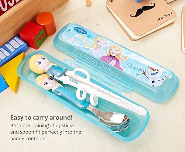 Frozen Queen Elsa Kids Children Spoon Training Chopsticks Flatware Utensil Cutlery Dinnerware Tableware Set with Case, 3 pieces thumbnail 4