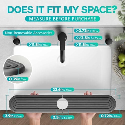Stone Faucet Mat for Kitchen Sink – Diatomite Fast-Drying Stone Tray, Faucet Mat Sink Splash Guard, Decorative Sink Protector for Kitchen Bathroom Counter [Dark Gray, 23.6''x3.9''] thumbnail 2