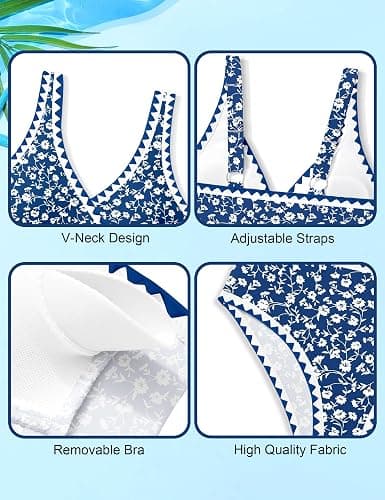 KANGKANG Girls Swimsuit Bikini Set Solid Color V-Neck Two Piece Bathing Suit with Chest Pad Adjustable Straps Swimwear 7-16T thumbnail 5