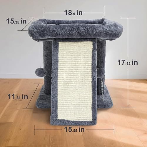 Psicway 17.1-inch Small Cat Tree Tower with Scratching Post for Indoor Cats,Grey thumbnail 4
