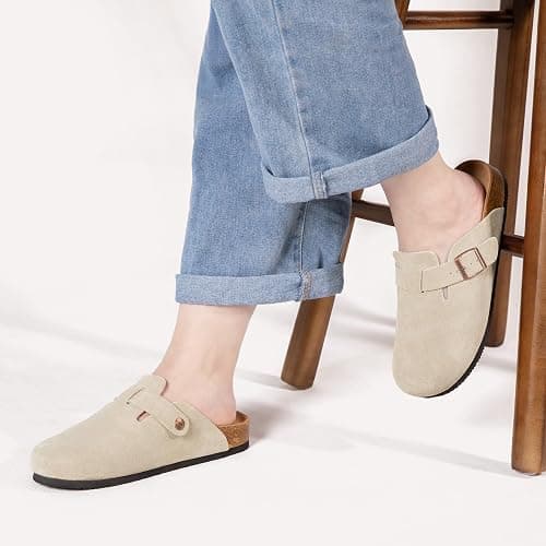 Brelzo Calvior Women's Suede Clogs Men's Slip-On Mules Non-Slip Potato Shoes Arch Support Sandals with Adjustable Buckle for Indoor & Outdoor Use thumbnail 2