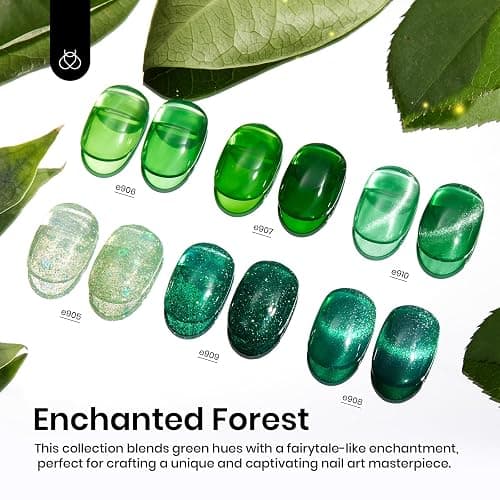 Beetles Green Cat Eye Gel Nail Polish Set, Enchanted Forest Glitter Gel | 6 Colors Mint Matcha Emerald Glitter Cat Eye Gel Polish, Summer Enchanted Forest UV LED Soak Off Nail Kit for DIY Salon Home thumbnail 6