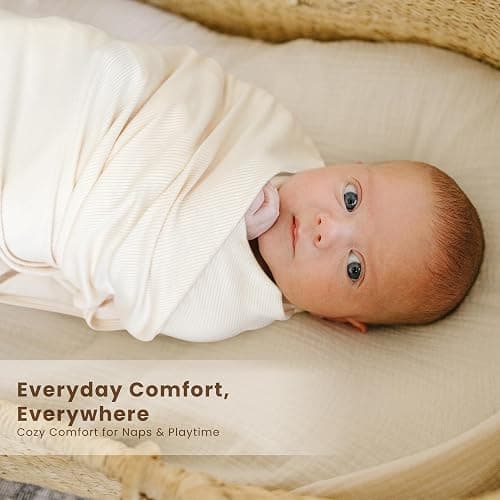 Konssy Ribbed Knit Baby Blankets 2 Pack, Stretchy Lightweight Swaddle Blanket for Boys & Girls, Soft Cozy Receiving Wrap for Newborns, Infants, & Toddlers, 33x42 Inch thumbnail 4