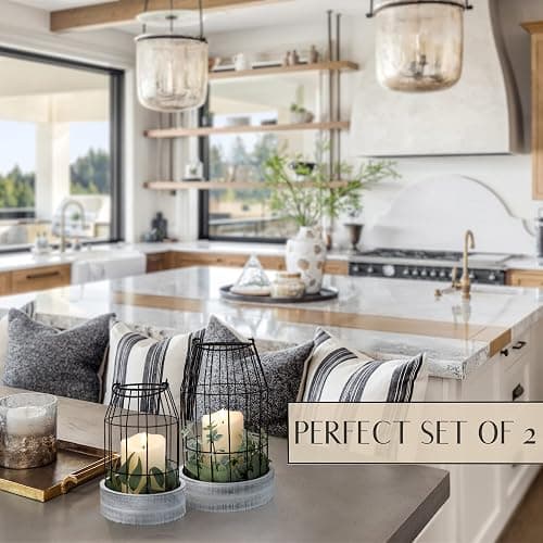 Rustic Farmhouse Lantern Decor Set of 2 - Stylish Decorative Lanterns for Your Living Room, Fireplace Mantle or Kitchen Dining Table - Modern Indoor/Outdoor Coffee Table Decor for Your Entire Home thumbnail 4