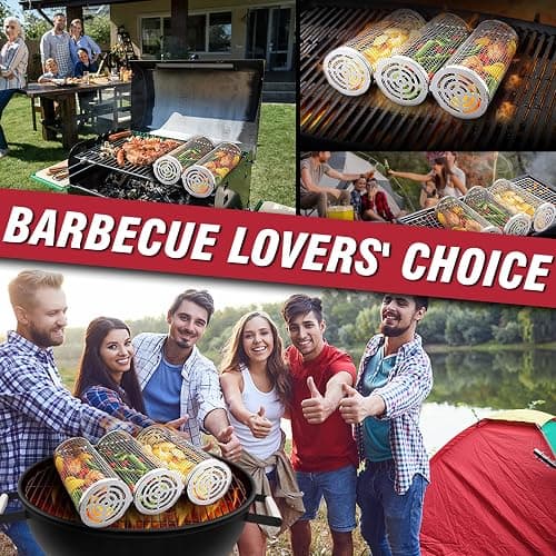 Rolling Grilling Baskets for Outdoor Grill Bbq Net Tube Stainless Steel Large Round Mesh Rotation Barbecue Cylinder Cage Cooking Accessories for Veggies Vegetable Fish Meat Food Camping, Gift for Men thumbnail 6